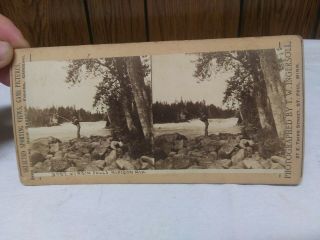 T.  W.  Ingersoll Stereoview Card Trout Fishing At Virgin Falls Nipigon River.