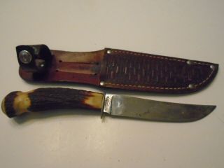 Vintage Remington Dupont Rh75 Stag Handle Hunting Knife Leather Sheath