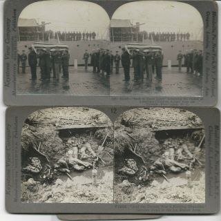 Wwi Stereo Photos German Dead In Trenches - Arrival Of Unknown Soldier - Keystone