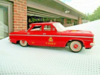 Yonezawa Chevy Corvair Tin Friction Fire Chief Car W/rotating Dome Light Action