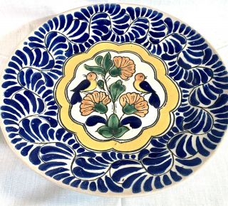 Vintage Uriarte Bowl Talavera Puebla Mexico Blue Bird Plate 9.  5” Signed