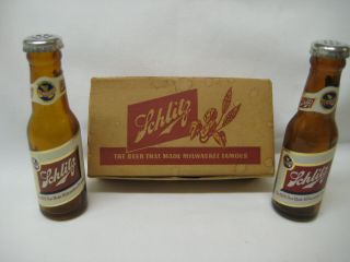 Vintage 1957 Schlitz Beer Salt & Pepper Shakers,  4 ",