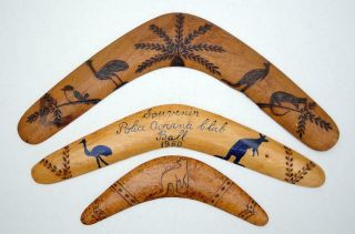 3 Vintage Aboriginal Cross - Cultural Boomerangs From La Perouse In Sydney