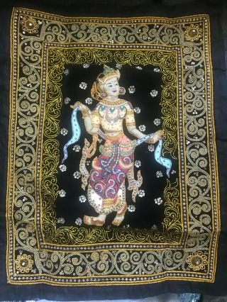 Vintage Indian Embroidery Sequins Hand Made Wall Hanging Padded Raised