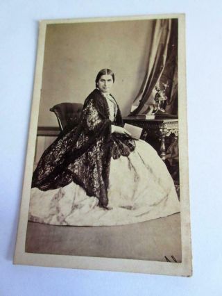 Lady In Large White Dress With Lace Shawl - Victorian Fashion Cdv,  Gowland York