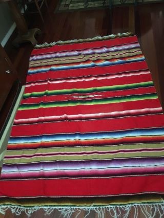 Vintage Mexican Serape Saltillo Blanket Estate 56 X 84 Inch Not