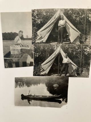 1920’s Handsome Man Camping And Canoeing Snapshot Photo Photograph Gay Interest