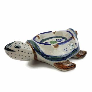 Vtg Tonala Erandi Mexican Ceramic Pottery Turtle Ash Tray Trinket Dish Signed