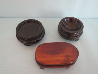 Set Of (3) Antique Vintage Chinese Wooden Pedestal Display Stands For Small Item