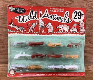 Vintage B - Line Toys Nos Pack Of Plastic Wild Animals Figures Set 1241