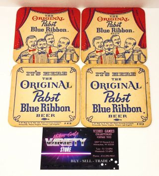 Set Of 4 1970s - Vintage Pabst Blue Ribbon Beer Barbershop Quartet Pbr Coasters