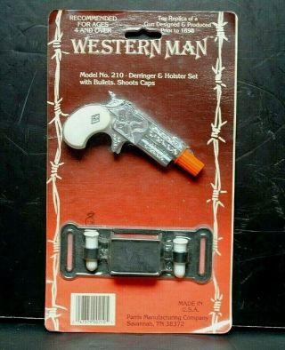 Nos Rare Vintage Western Man Derringer & Holster Set Cap Gun Mip Model 210