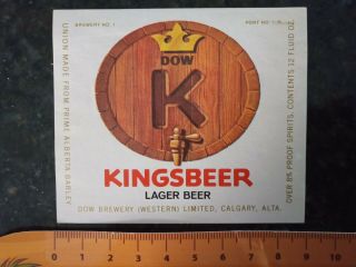 1 Beer Label - Kingsbeer - Dow Brewery (western) - Calgary - Canada