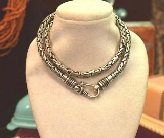 Vintage 925 Sterling 16 Inch 4.  5 Mm Round Rope Bali Chain Necklace W Big Clasp