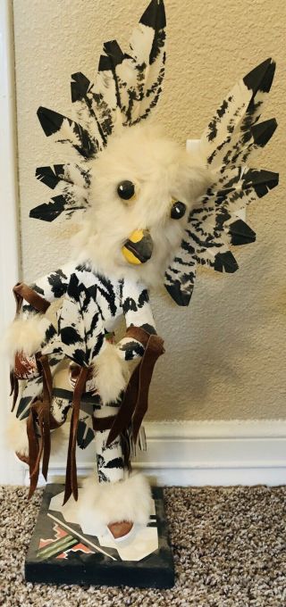 Vintage Hopi Kachina Doll,  Snow Owl W/ Head Dress By Cindy Kochada 20”,  Signed