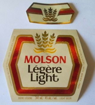 Vintage Canada Beer Label Molson Light Legere Molson Breweries Quebec Montreal
