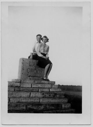 Old Photo Woman And Man Sitting On Lake Crook Sign Texas 1930s