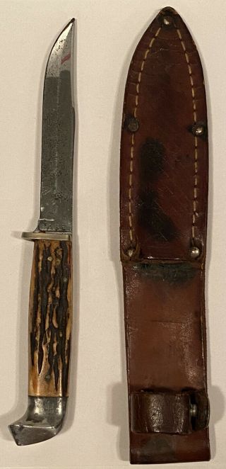Vintage Case Xx Fixed Blade Hunting Knife W/ Split Stag Handle W/ Sheath
