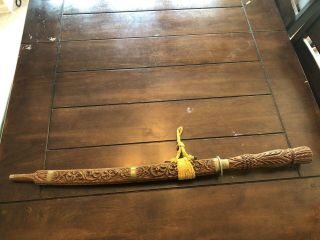 Vintage Hand Carved Wooden Sword Thailand Wall Hanger Weapon Thai Handmade Art