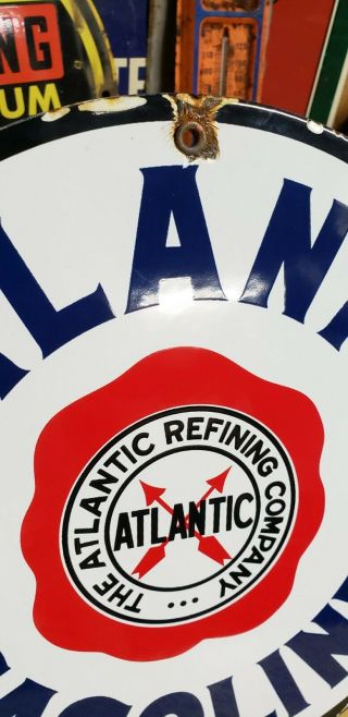 ATLANTIC GASOLINE porcelain sign vintage gas oil brand pump plate service 3