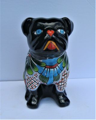 Mexican Talavera Pottery Bulldog Sculpture Animal Figure 9 " Tall