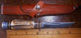 Vintage Small Stag Olsen Knife Co.  Solingen Germany 2706 2 3/4 " Hunter W/sheath