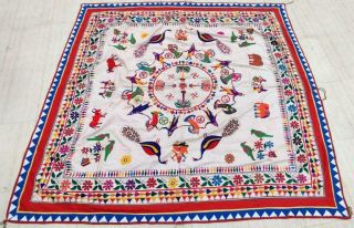 72 " X 71 " Handmade Embroidery Old Tribal Ethnic Wall Hanging Decor Tapestry