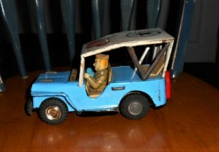 Vintage Japan Tin Friction M.  P.  Military Jeep W Driver
