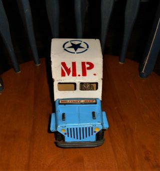 VINTAGE JAPAN TIN FRICTION M.  P.  MILITARY JEEP w DRIVER 2