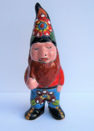 Mexican Talavera Pottery Garden Gnome Sculpture Figure 12 " Tall