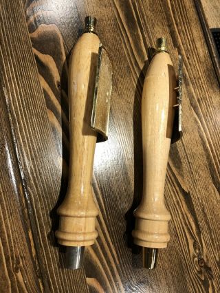 Set of 2 Blond Wood Beer Tap Handles with Brass color Trim & Blank Logo Display 2