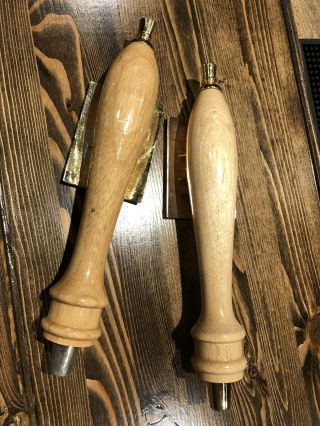 Set of 2 Blond Wood Beer Tap Handles with Brass color Trim & Blank Logo Display 3