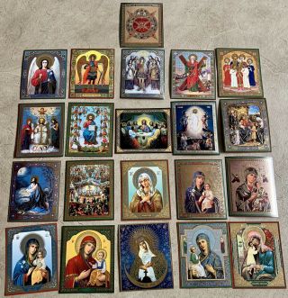Russian Christian Icons Bulk Of 21 Jesus Christ Mother Of God Archangels
