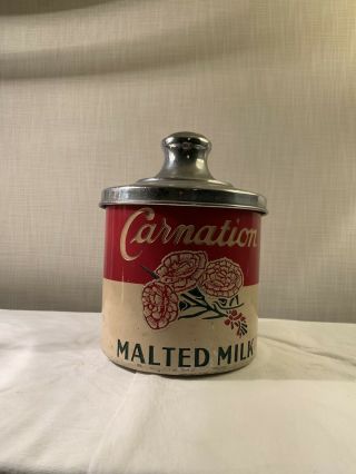Vintage Carnation Red And Beige Malted Milk Tin
