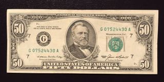 1985 (g) $50 Fifty Dollar Bill Federal Reserve Note Chicago Vintage Crisp Bill