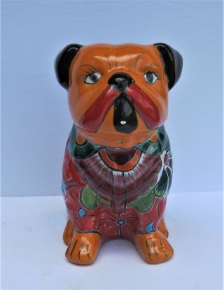 Mexican Talavera Pottery Bulldog Sculpture Animal Figure 9 " Tall Dog