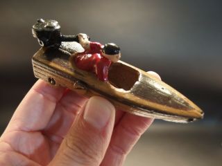 Antique Vintage Style Mini Cast Iron Boat Racer Pull Toy 2