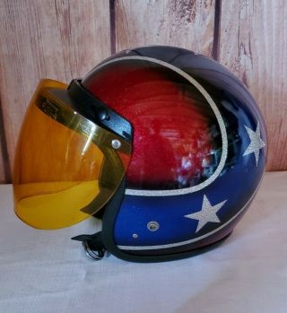 Awesome Vtg Ss Champion Metallic / Flake With Stars / Motorcycle Helmet