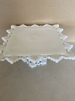 Vintage White Milk Glass Pedestal Cake Stand With Fancy Scalloped Edge