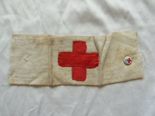 Vtg Ww1 Red Cross Sewn Armband & Pin Medic Nurse Us Army Military Wwi