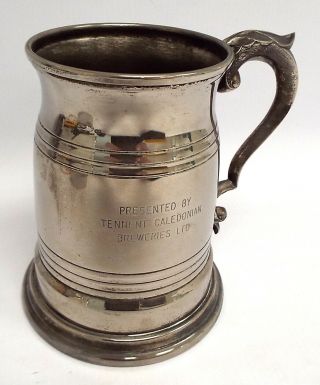 Vintage Engraved Tennent Silver Plated Tankard Made In Sheffield England - A23