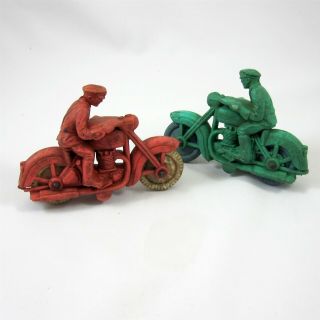 Auburn 2 Rubber Toy Motorcycles Vintage 1950s Made In Usa Red Green