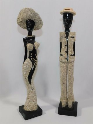 Pair Carved Wood African Couple Glamour Vintage Figurines 12 " Mcm