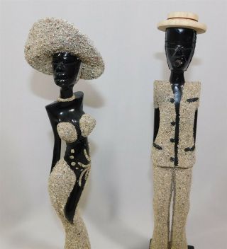 Pair Carved Wood African Couple Glamour Vintage Figurines 12 