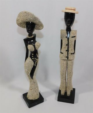 Pair Carved Wood African Couple Glamour Vintage Figurines 12 