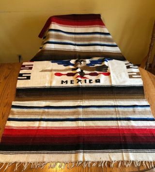 Vintage Authentic Antique Mexican Eagle Snake Saltillo Serape Blanket Rug 78x46