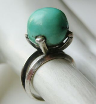 Vintage Native American Navajo Indian Sterling Silver Turquoise Ball Ring