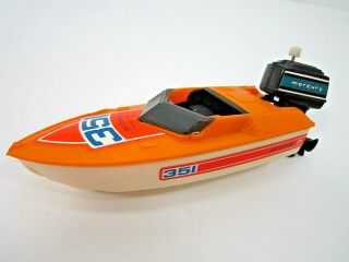 Vintage 1978 Tomy Mighty Motor Boat Wind - Up Toy Ski Streak Racing Team