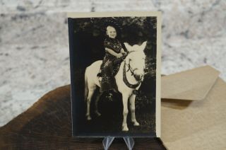 Vintage Photograph Of Little Cowboy Boy On A White Horse 3 1/2 " X 5 "
