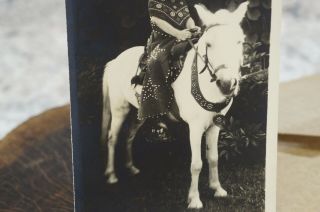 Vintage Photograph of Little Cowboy Boy on a White Horse 3 1/2 